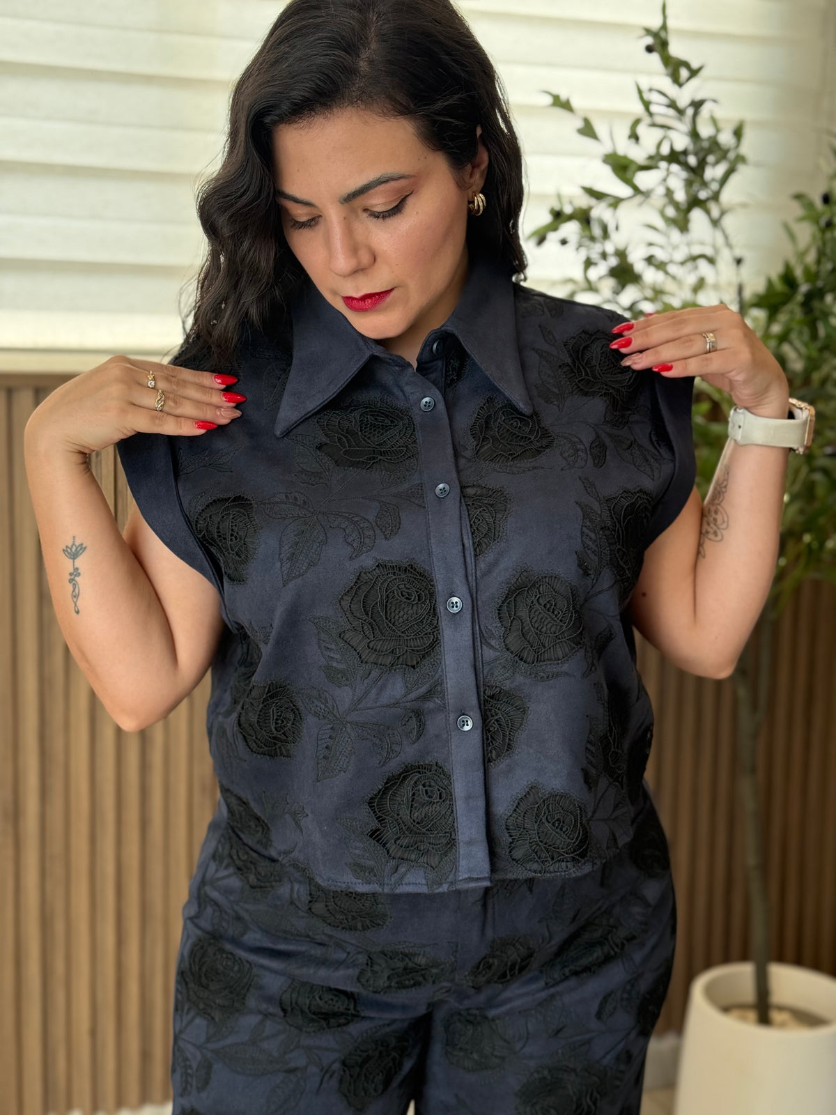 Set floral bordado
