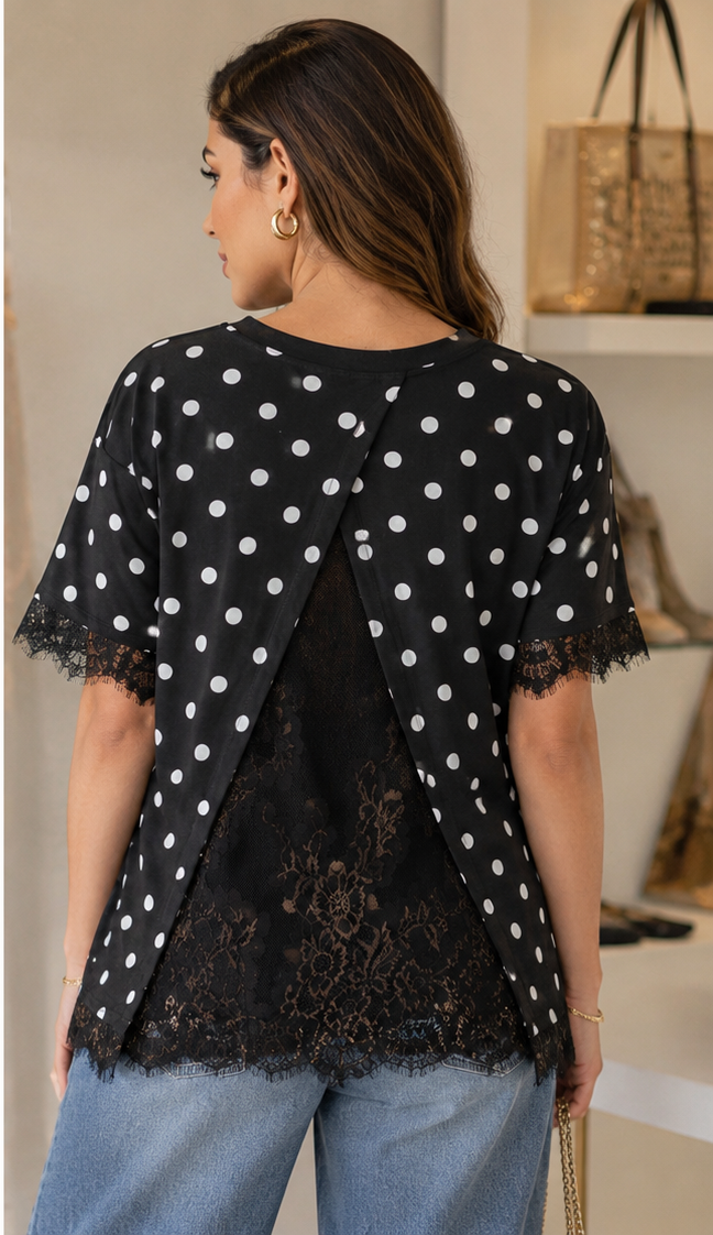 Blusa Dots & Lace Negra