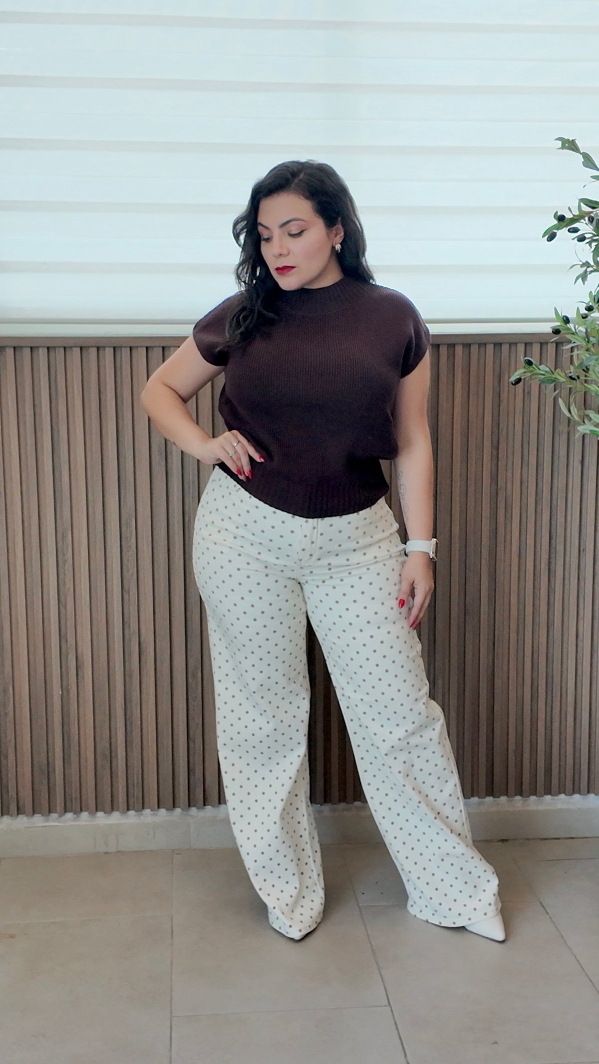 Pantalón denim stretch lunares